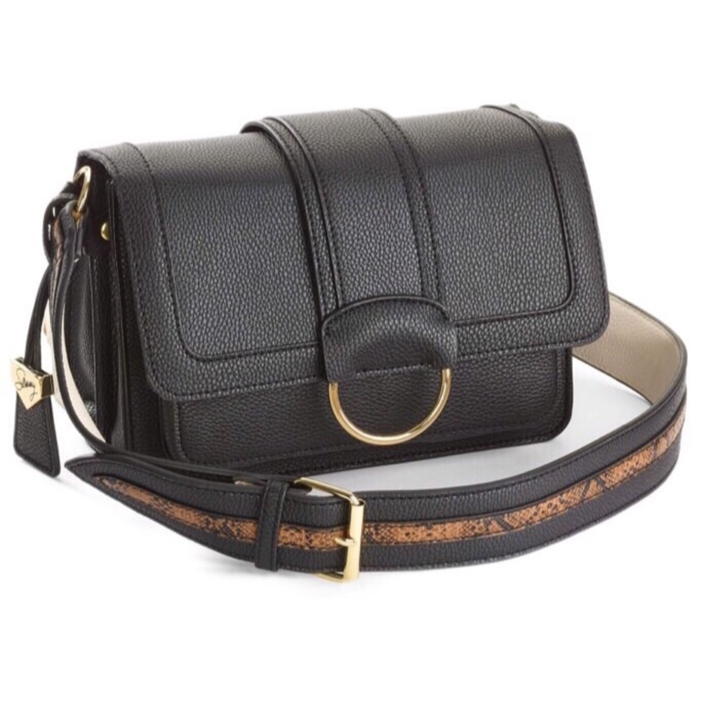 Sammy black shoulder bag purse snake print trim